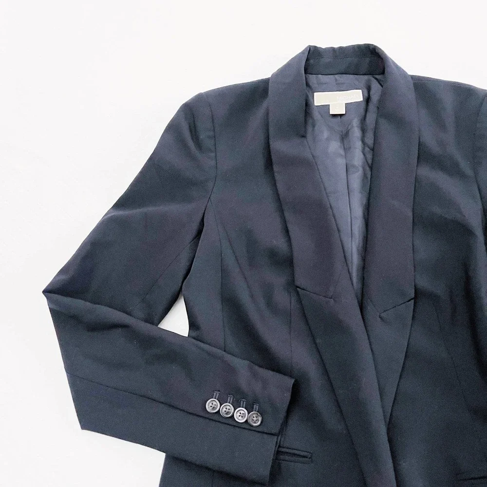 Michael Kors Black Tailored Open Blazer 2 Front Pockets SZ8